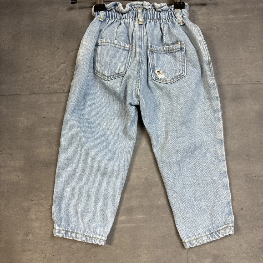 Zara light-wash kids' denim jeans Paper Bag Waist Distressed 18-24m Button Fly